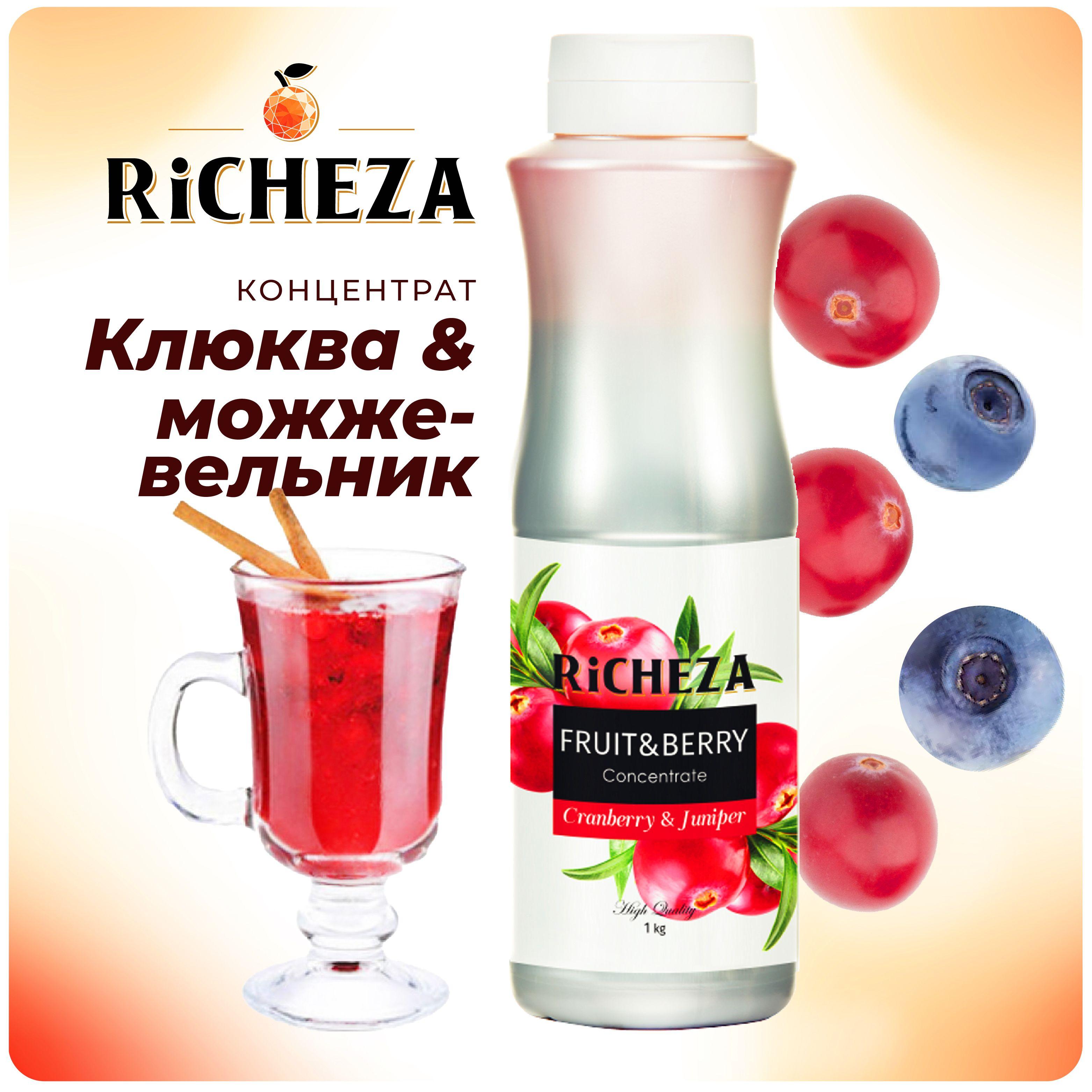 Концентрат для напитков Клюква-Можжевельник RiCHEZA, 1кг (для лимонадов, чая, коктейлей, десертов, смузи и сорбетов)