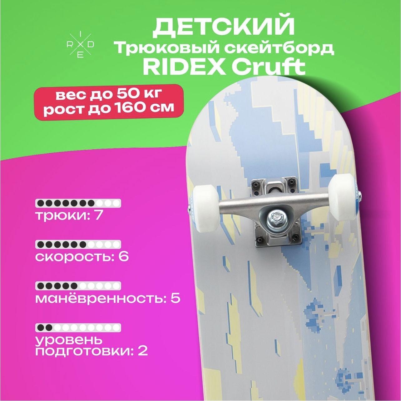 Скейтборд RIDEX Cruft 29X7.6 деревянный трюковой вес до 50 кг 7 слоёв клёна