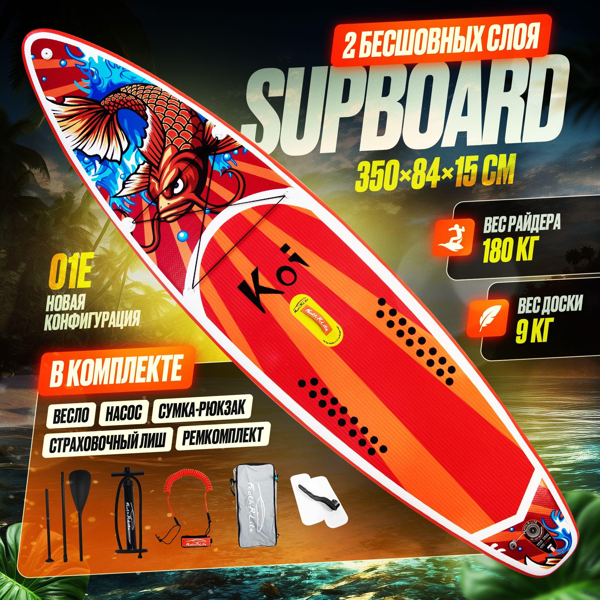 Надувная SUP-доска (SUP board) KOI 11,6 рюкзак, насос, весло и лиш. 350x84x15 см