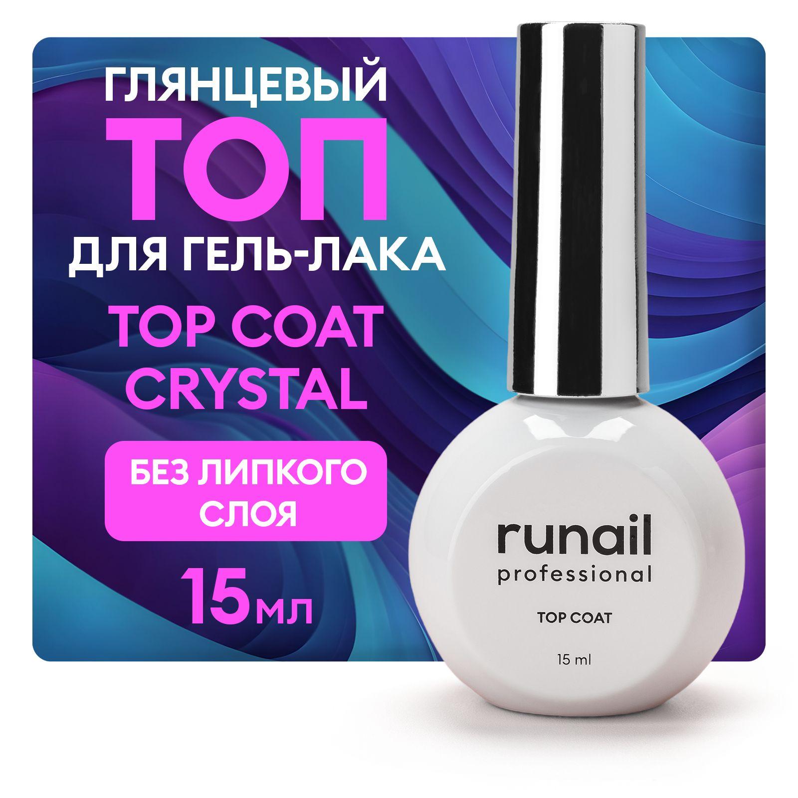 Топ для ногтей и топ для гель лака глянцевый Top Сoat CRYSTAL Runail Professional, 15 мл №6366