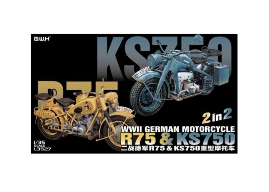 GWH L3527 1/35 Сборная модель WWII GERMAN MOTORCYCLE R75 & KS750 2 in 2