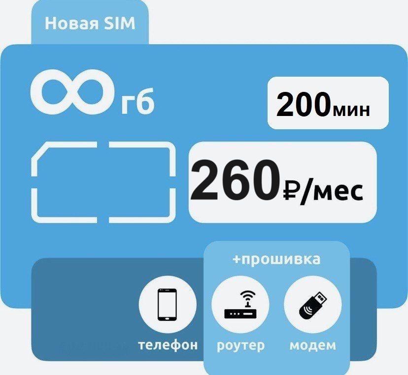 SIM-карта сим карта с безлимитным интернетом по всей РФ (Вся Россия)