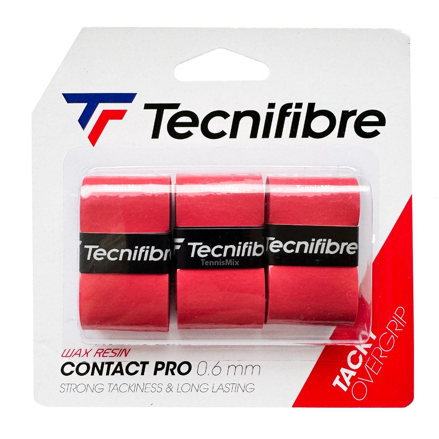 Намотка для теннисной ракетки 3шт Tecnifibre Contact Pro Tacky овергрип липкий 0.6 мм - красный