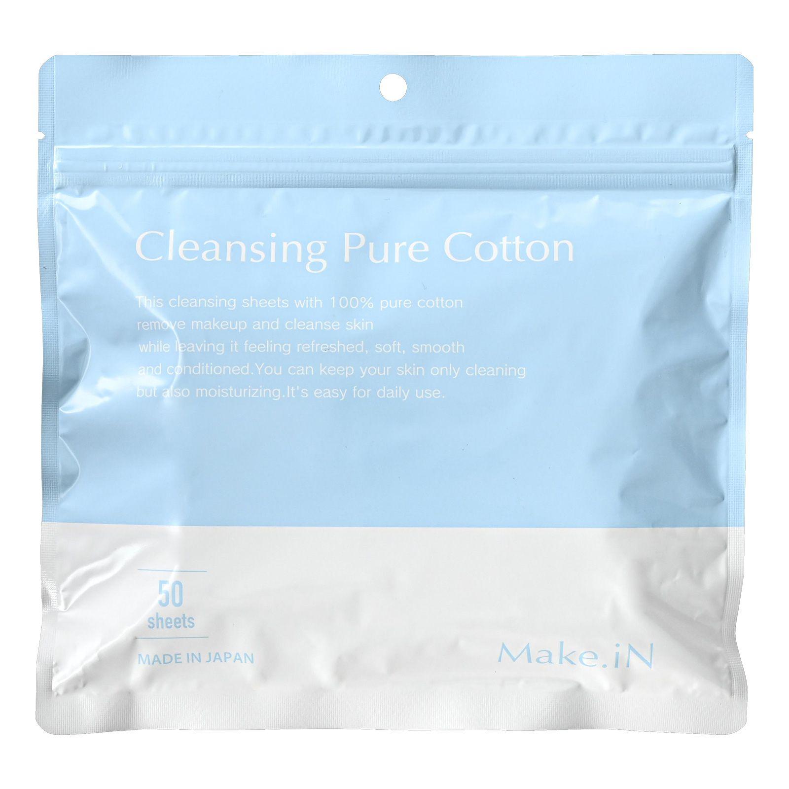 Очищающие салфетки для кожи лица Make.iN Cleansing Pure Cotton, 50 шт. (350 мл)