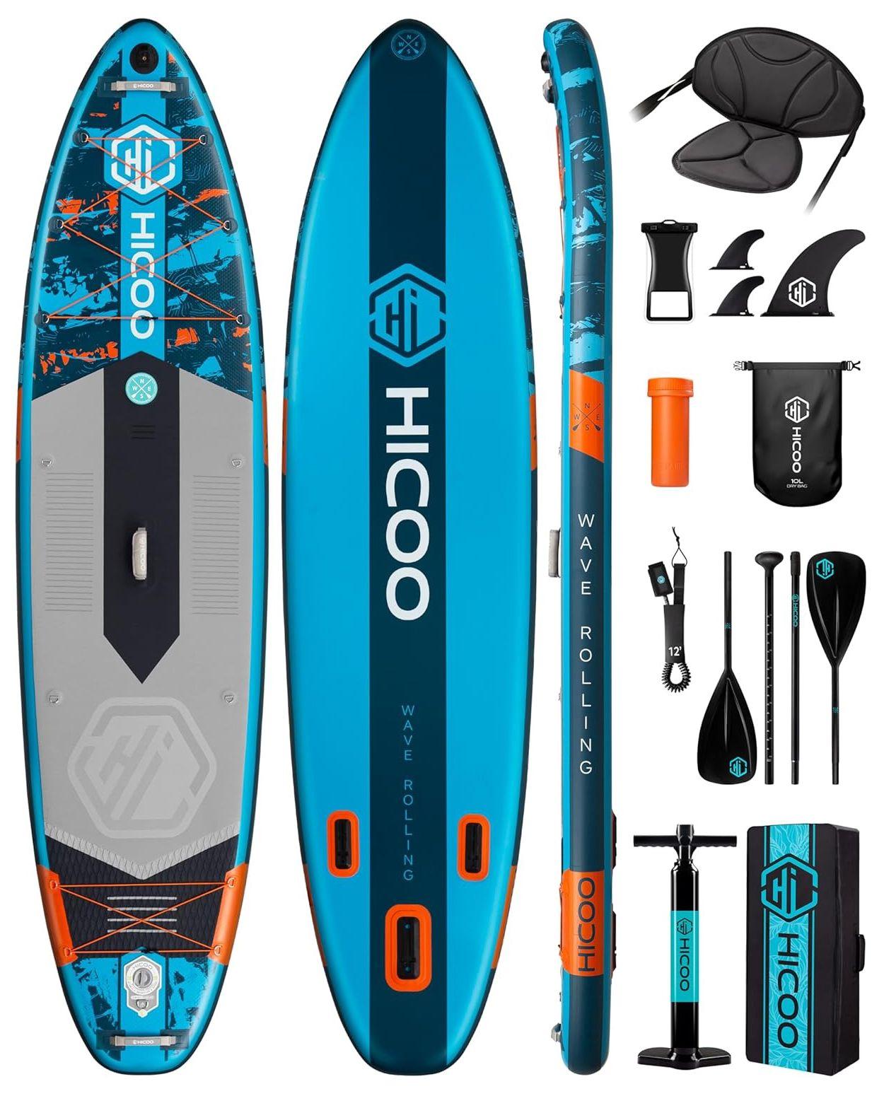 Hicoo | Надувной сапборд HICOO WAVE ROLLING PRO 11'6" 351-86-15cm, Sup борд двухслойный / Двусторонне весло и сиденье для каяка в комплекте