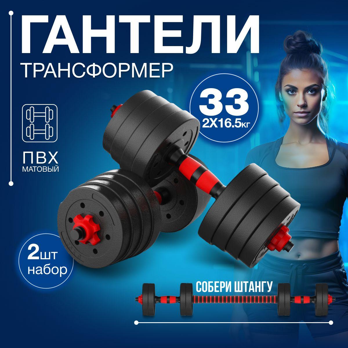 Active Gantel | Гантели разборные, общий вес 33 кг, 2 шт. по 16,5 кг, регулируемые для фитнеса и спорта, набор с грифом, трансформер