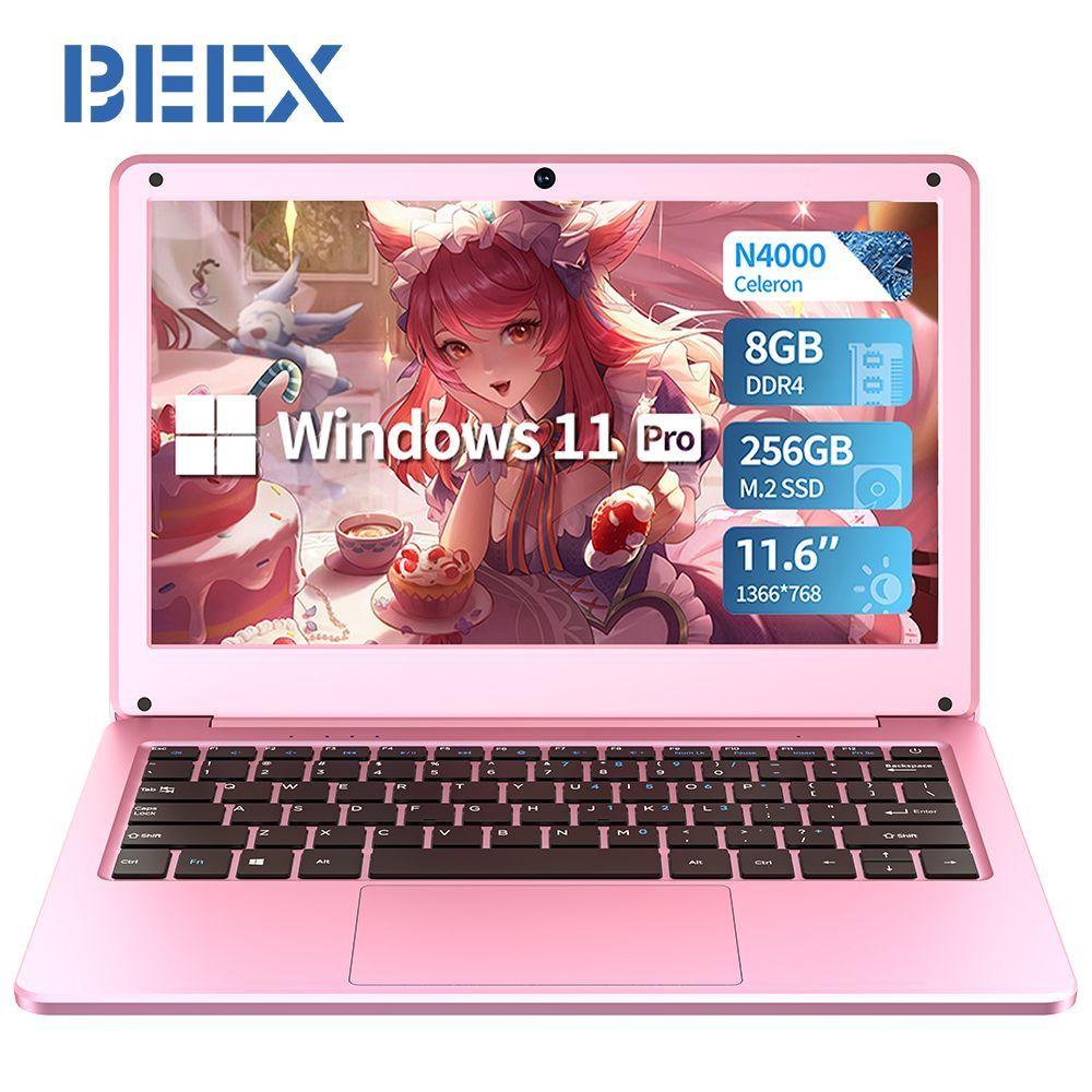 BEEX N116A Ноутбук 11.6", Intel Celeron N4000, RAM 8 ГБ, Intel UHD Graphics 600, Windows Pro, розовый, Русская раскладка