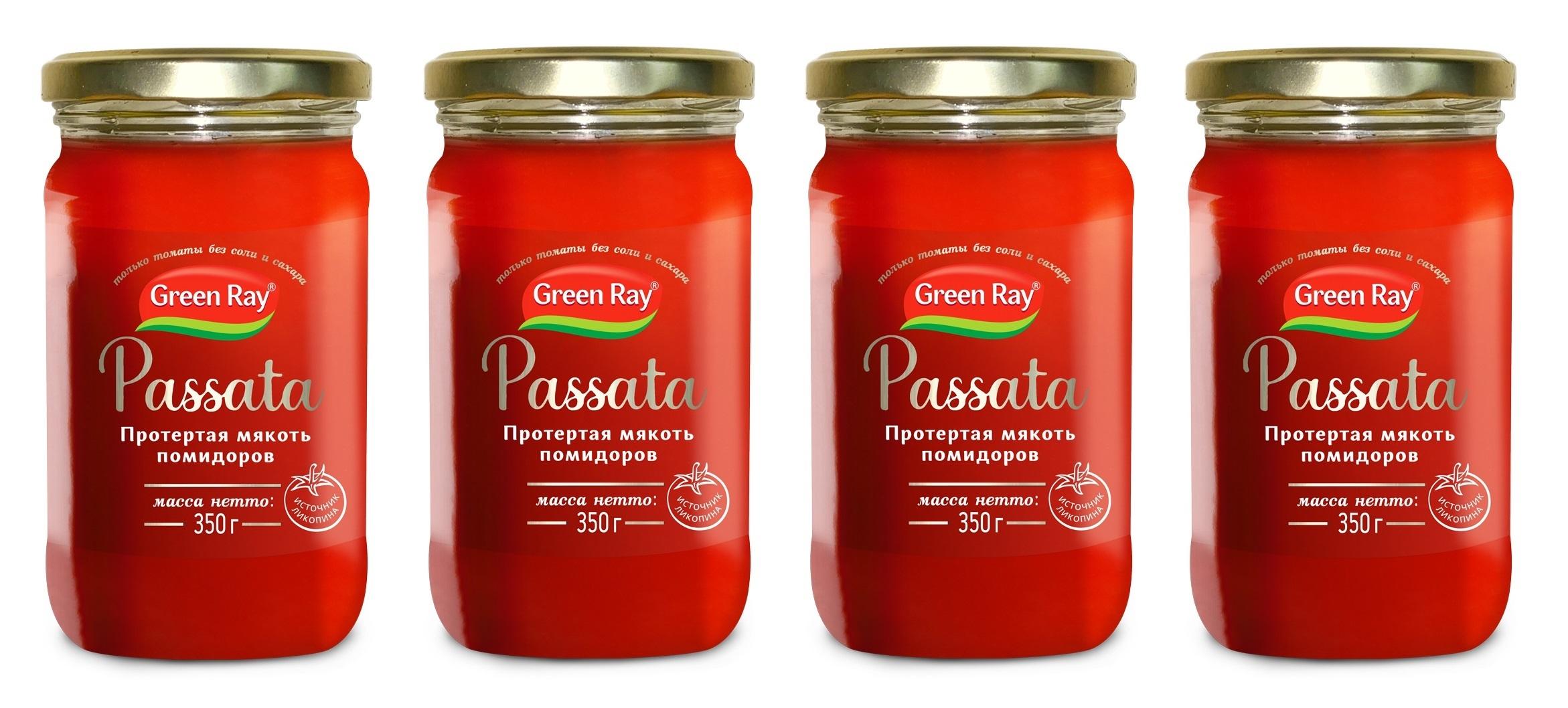 Green Ray | Протертая мякоть помидоров Passata Green Ray 350 гр без соли и сахара (Набор из 4 шт)