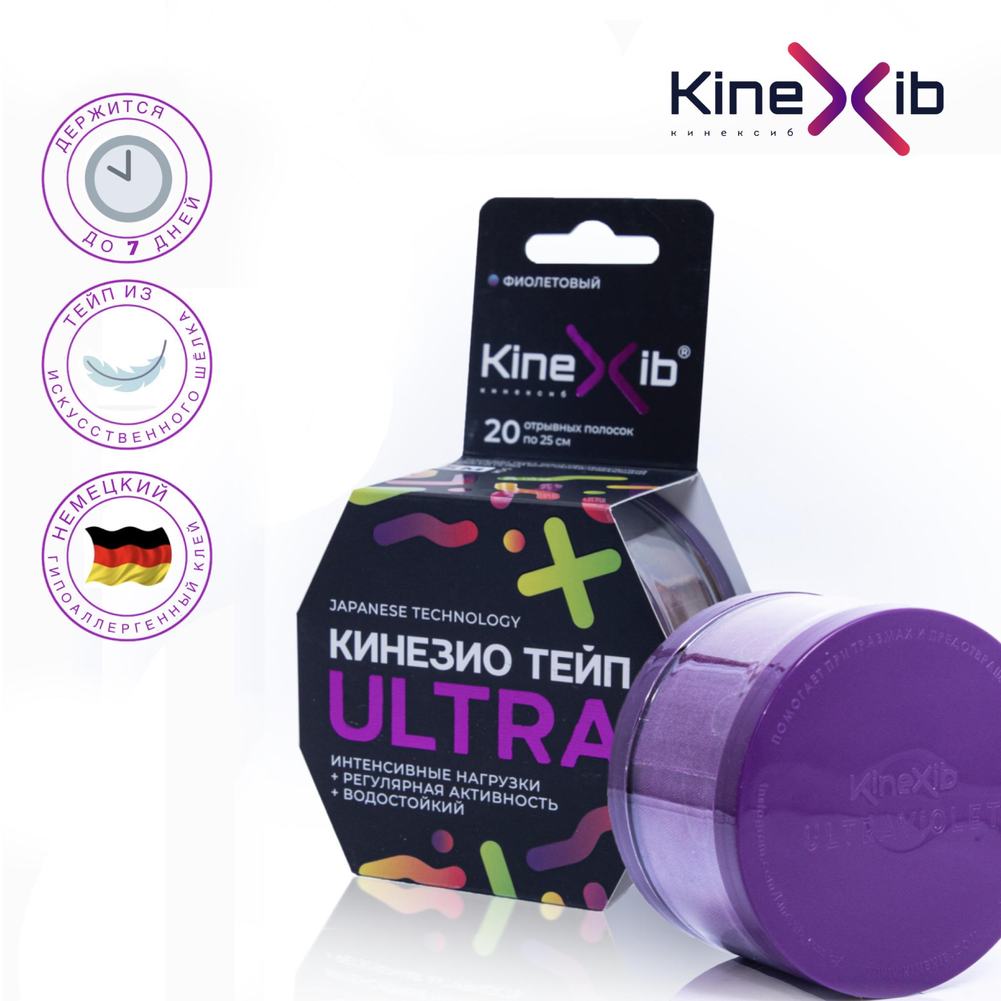 Кинезио тейп KineXib ULTRA, тейпы для тела, шелковый (5м*5см), фиолетовый