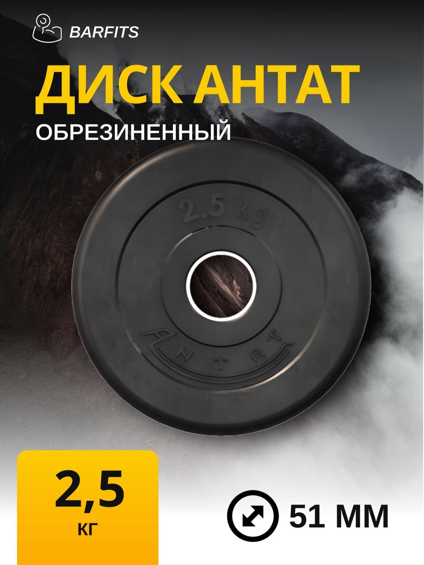 Диск обрезиненный для гантелей и штанги 51 мм 2,5 кг Антат, черный