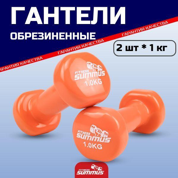 Гантели виниловые Summus, 2 шт по 1 кг, оранжевые, 600-018-orange tiger неразборные цельные для дома, зала