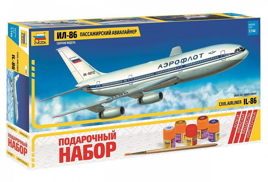 Сборная модель авиалайнер Ил-86, подарочный набор, 1/144, ZV-7001П