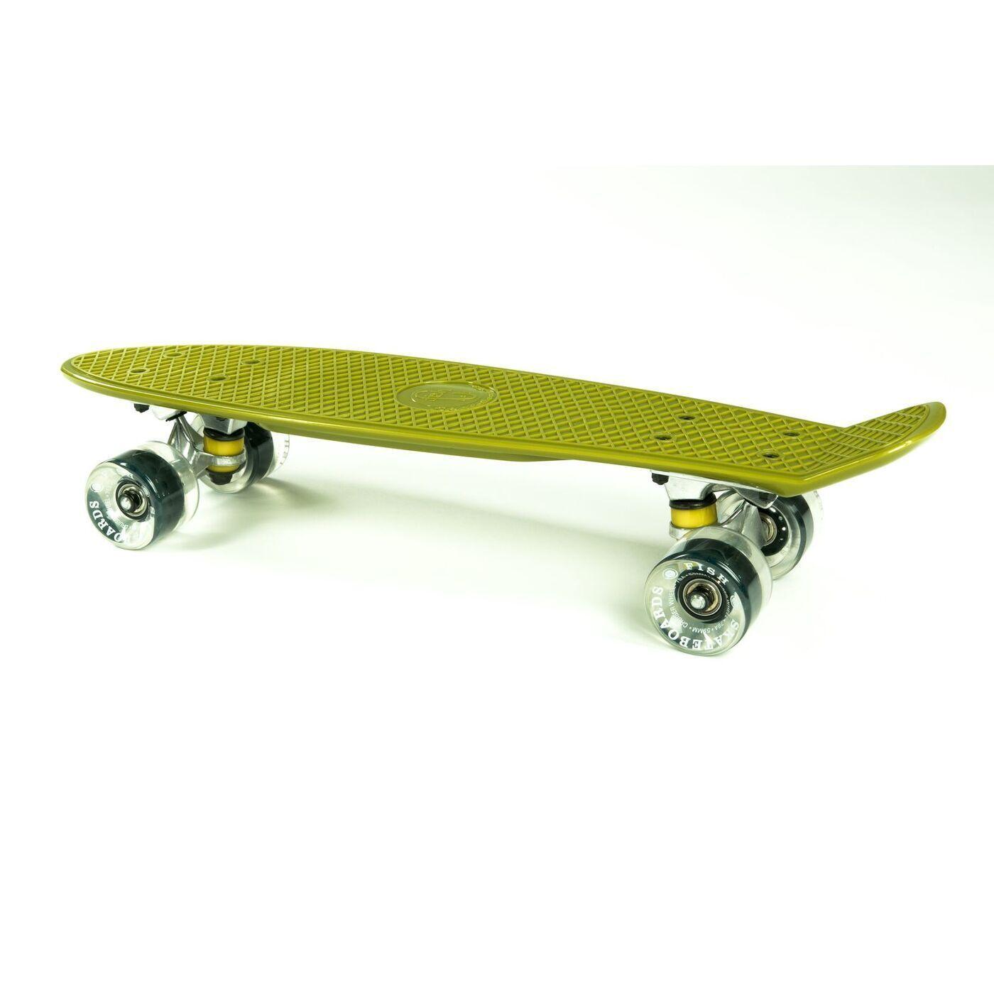 Скейтборд Fish Skateboards 22" хаки/LED/светятся колеса/пенниборд/круизер/56 см