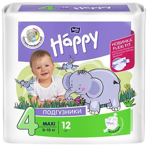 Подгузники для детей bella baby Happy Maxi дышащие, размер 4 (вес 8-18 кг), 12 шт.