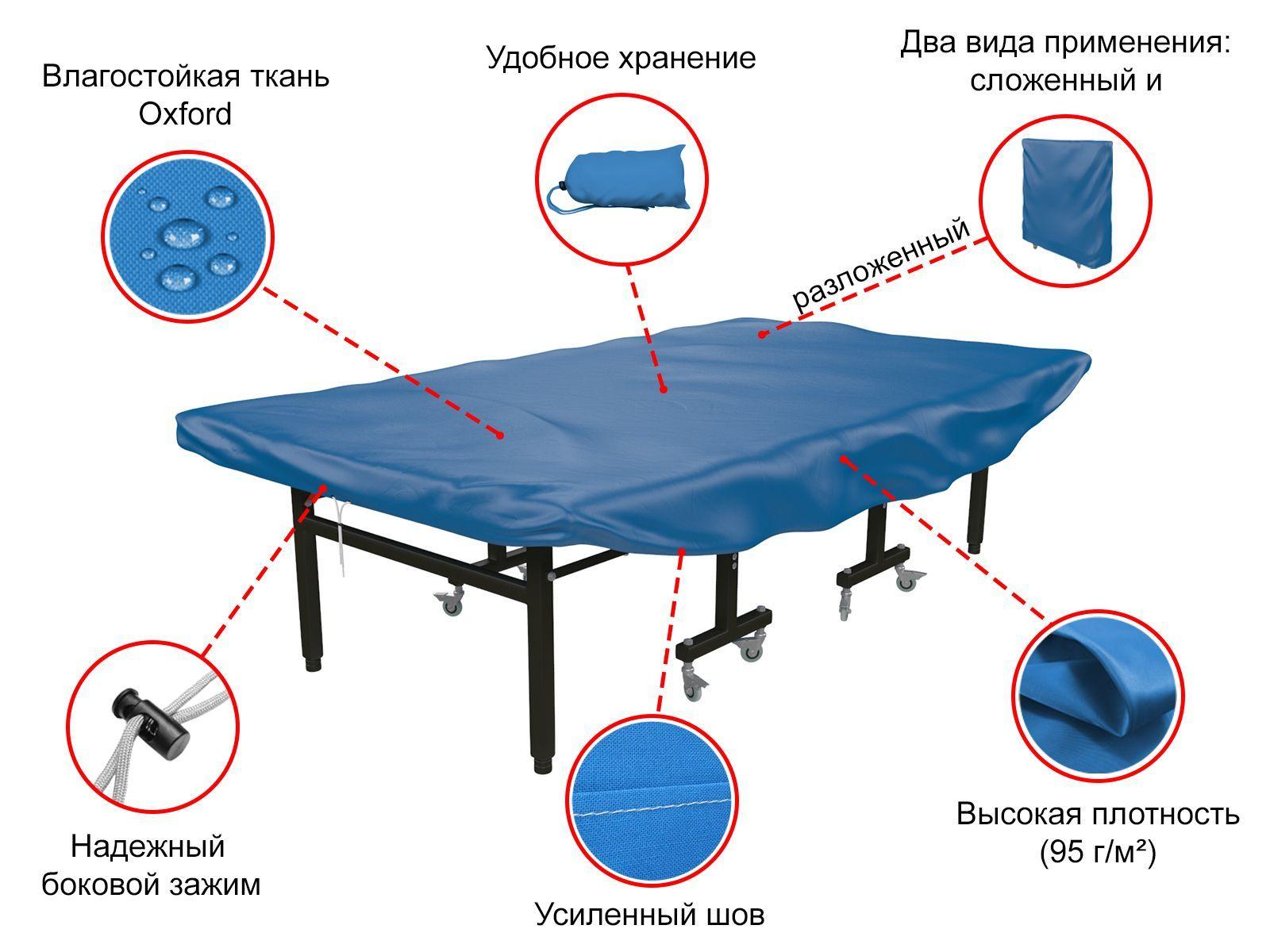 Чехол для теннисного стола UNIX Line Blue универсальный, защита от пыли и влаги, ткань OXFORD 210D PU1000, плотность 95 г/кв.м UNIXLINE