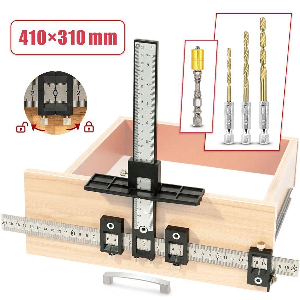 Локатор отверстий с металлической линейкой, Шаблон для сверления, 410мм х 310мм, кондуктор для сверления мебельный