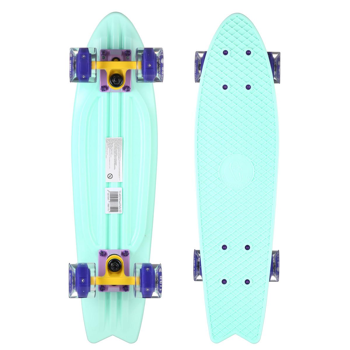 Пенни Борд Fish Skateboards 22" Мятный Рыба Led/светятся колеса/скейтборд/круизер/рыбий хвост/56 см