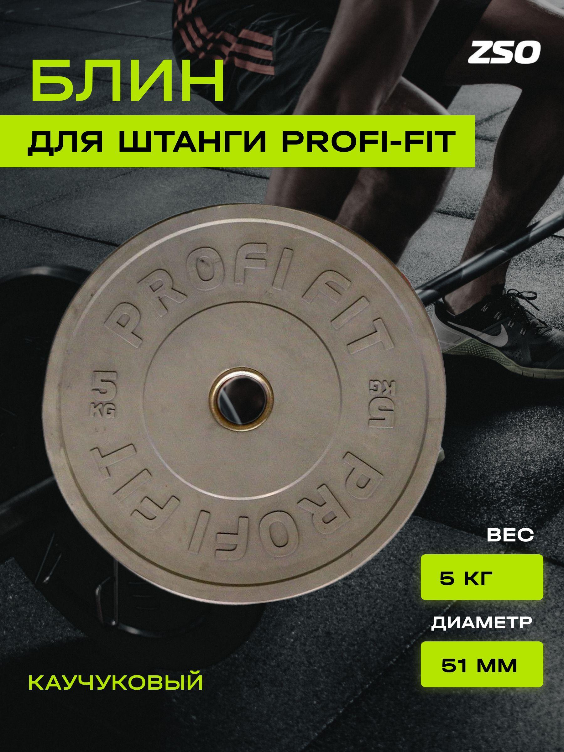 Диск для штанги каучуковый, цветной, PROFI-FIT D-51 (5 кг, серый)