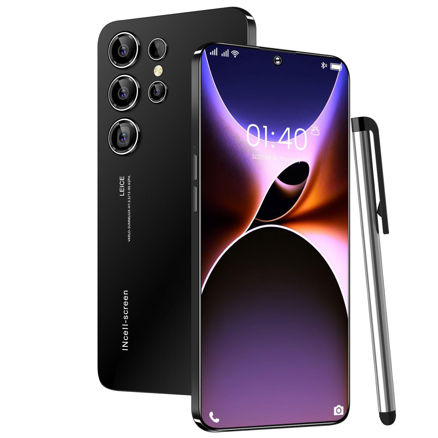 ZUNYI Смартфон S24 Ultra,Note 14 Pro , глобальная русская версия, сеть 4G, Двойная SIM-карта, 7,3 дюйма, ударопрочная и водонепроницаемая защита, мощные игровые функции, гибкая камера, длительное время работы от аккумулятора, используйте для развлечений, просмотра видео, Ростест (EAC) 4/128 ГБ, черный матовый