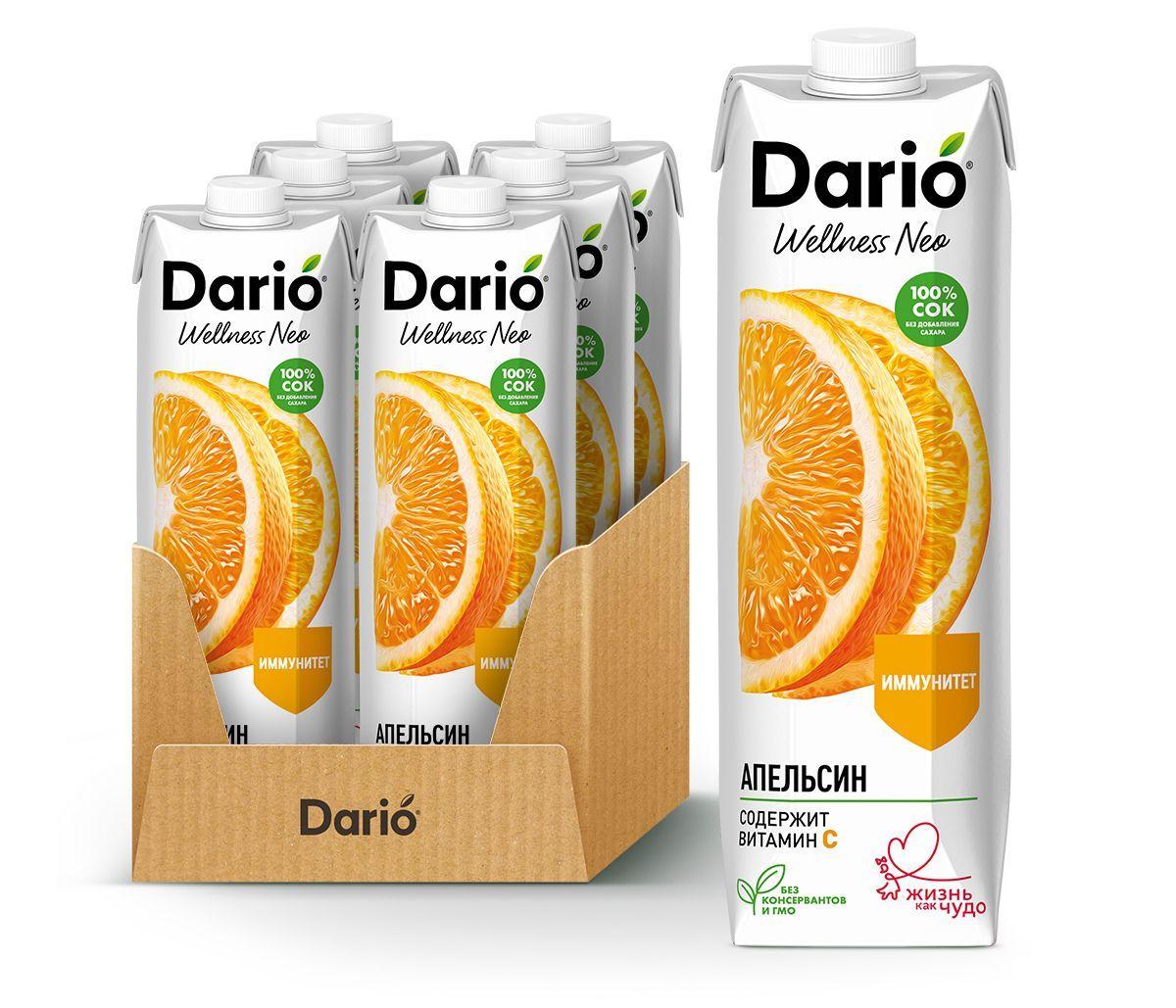 Dario Wellness Neo 1,0 л Апельсиновый сок восстановленный с мякотью, 1 л х 6 шт.