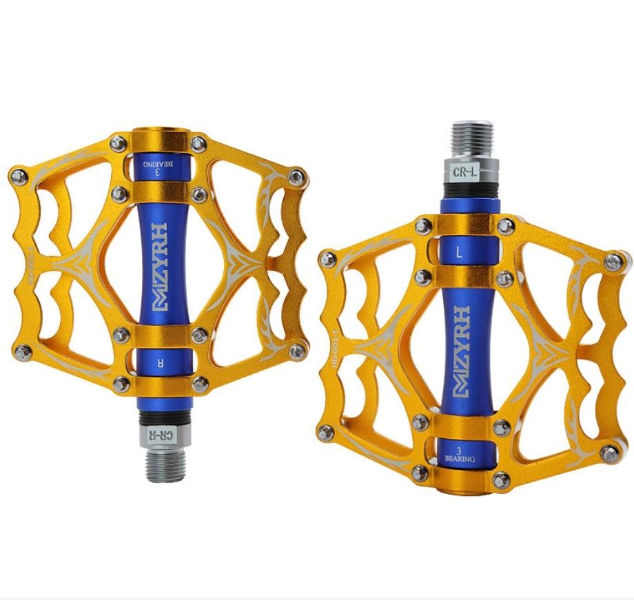 Педали MZYRH MZ-505 золотистые/синие на 3-х промподшипниках