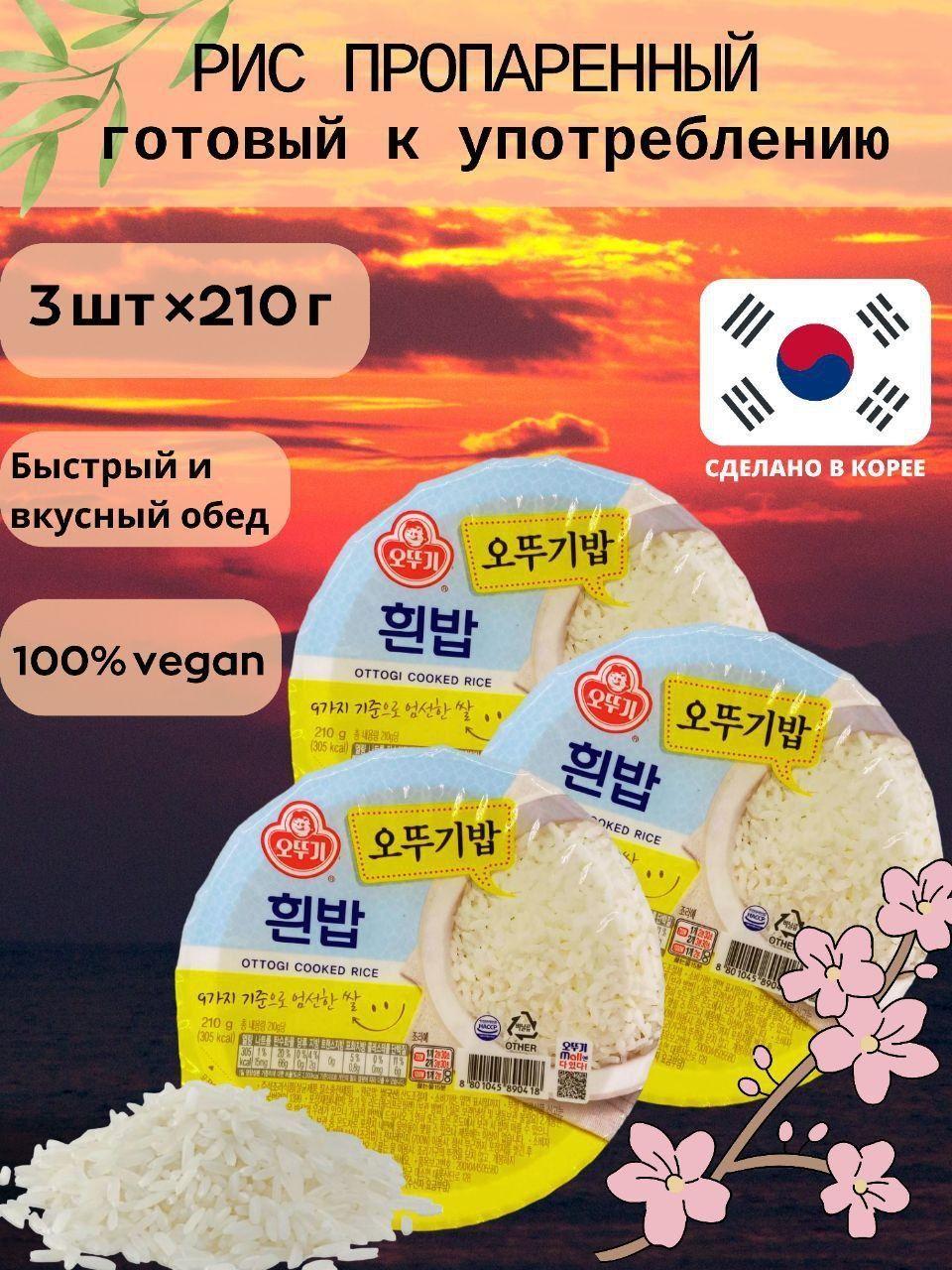 Ottogi/Оттоги Готовый отварной рис cooked rice, Корея, набор 3 шт по 210 г