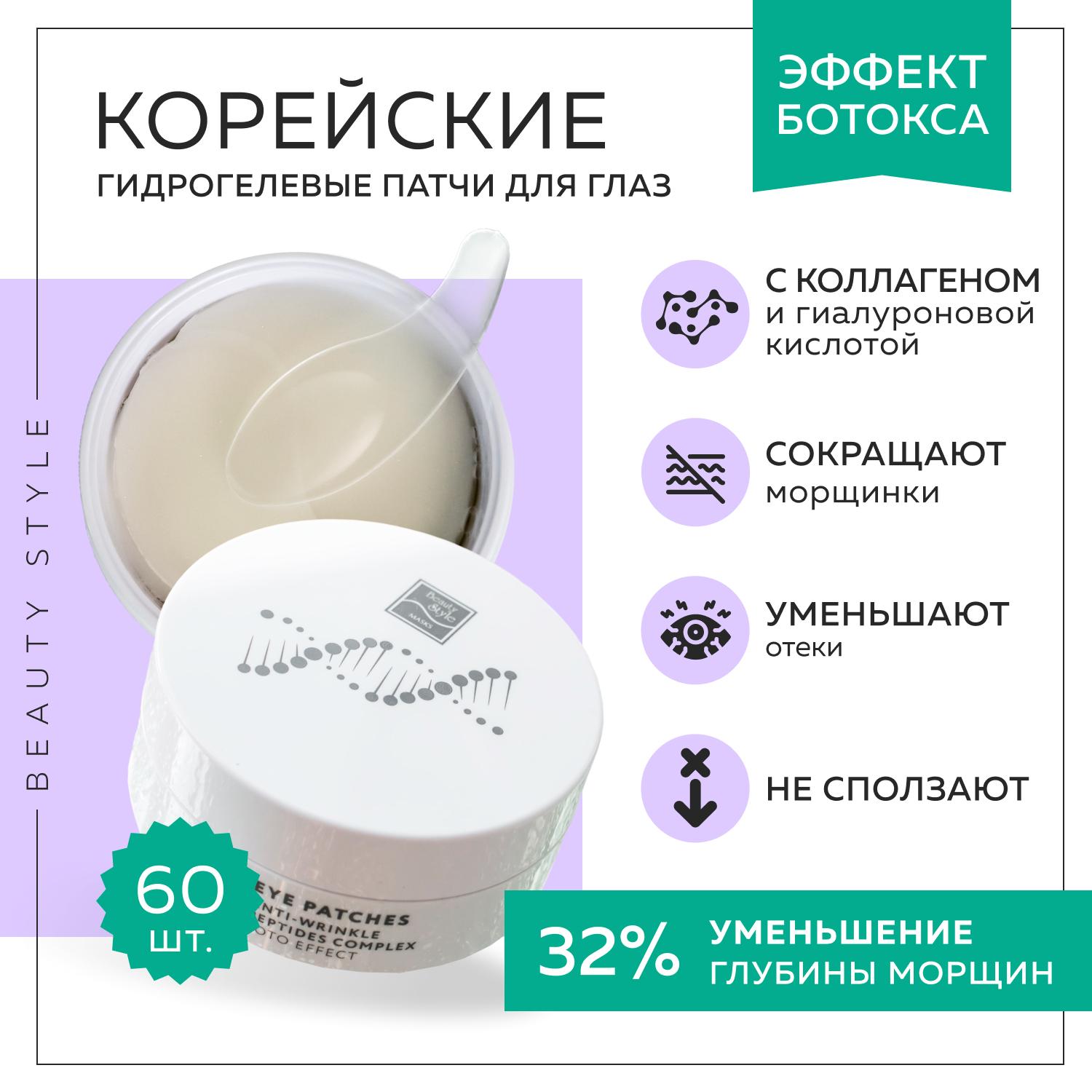 Beauty Style, Гидрогелевые патчи для глаз Корея, 60 шт