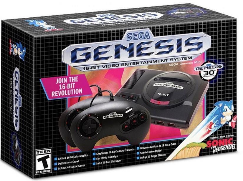 Игровая приставка 16 bit Sega Genesis Mini + 42 встроенных игр + 2 геймпада Черная USA