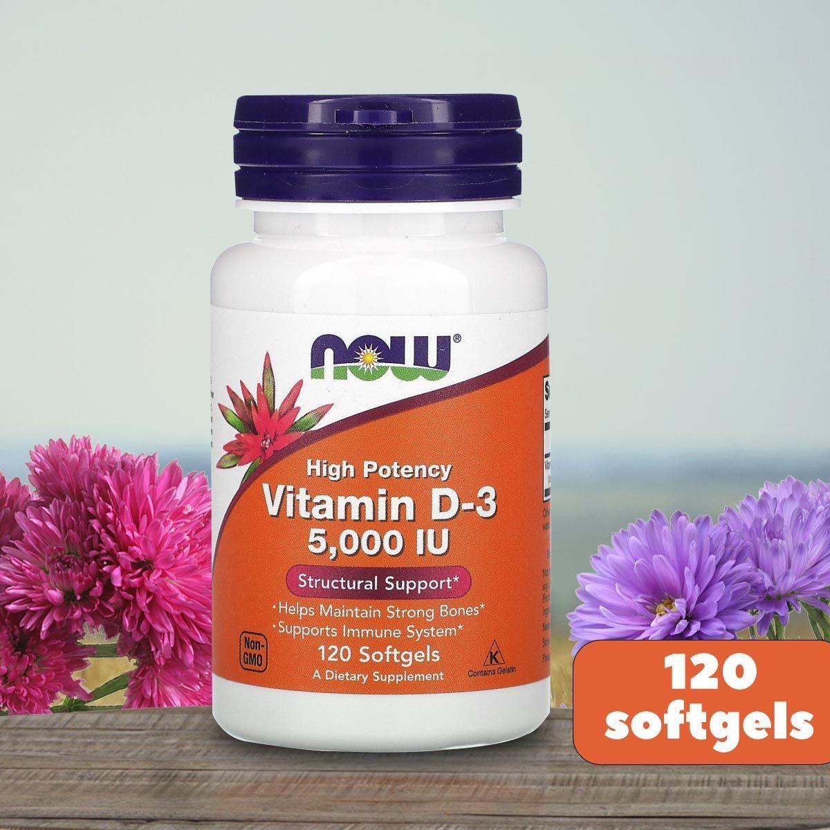 Витамин Д3 5000 NOW Vitamin D3 120 Капсул. БAД к пище Нау Фудс D3 (NOW Foods D3).