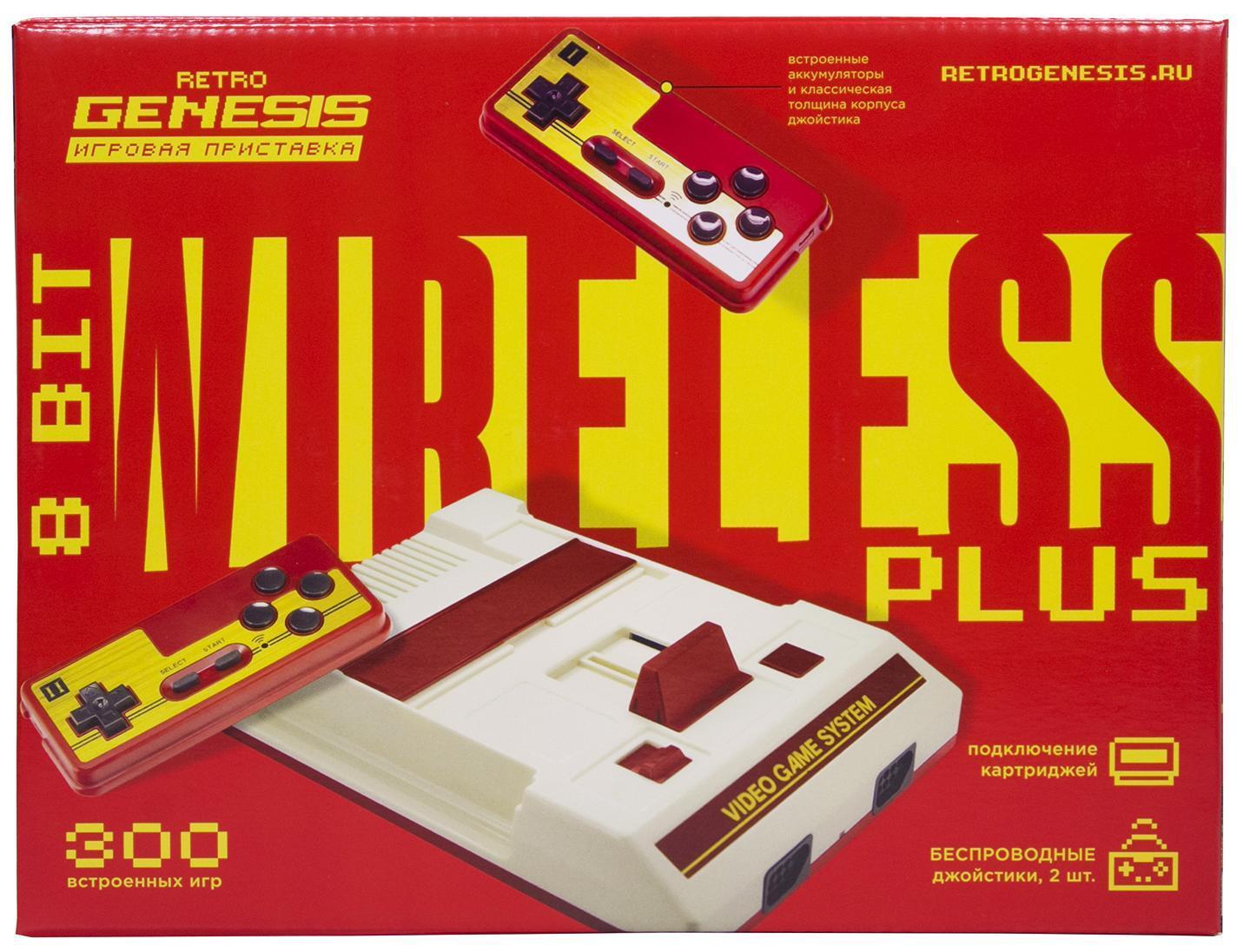 Игровая приставка 8 bit Retro Genesis Wireless Plus 300 в 1 + 300 встроенных игр + 2 беспроводных аккумуляторных геймпада + AV кабель Серая