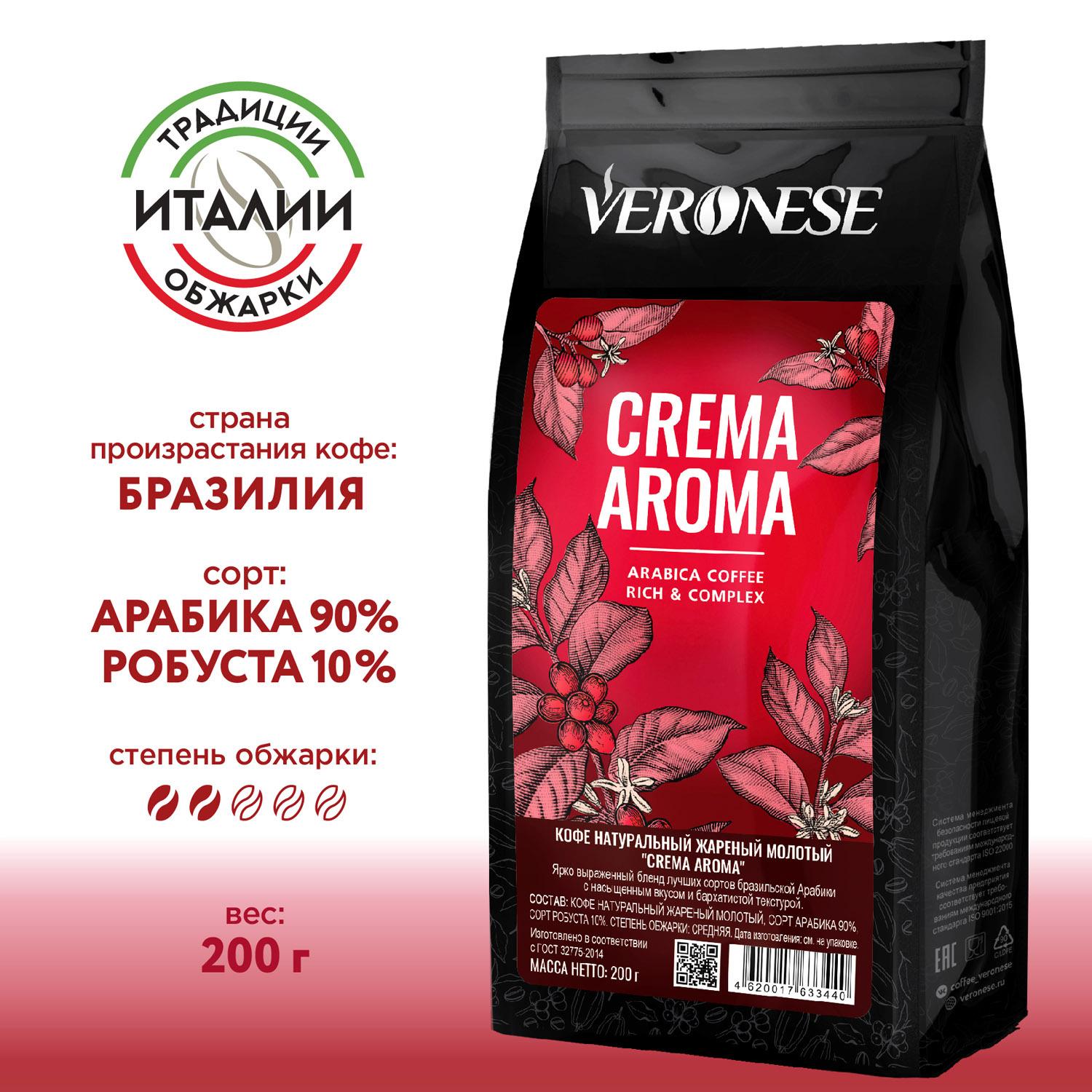 Кофе молотый натуральный Veronese CREMA AROMA, жареный, Крема Арома, 200 г