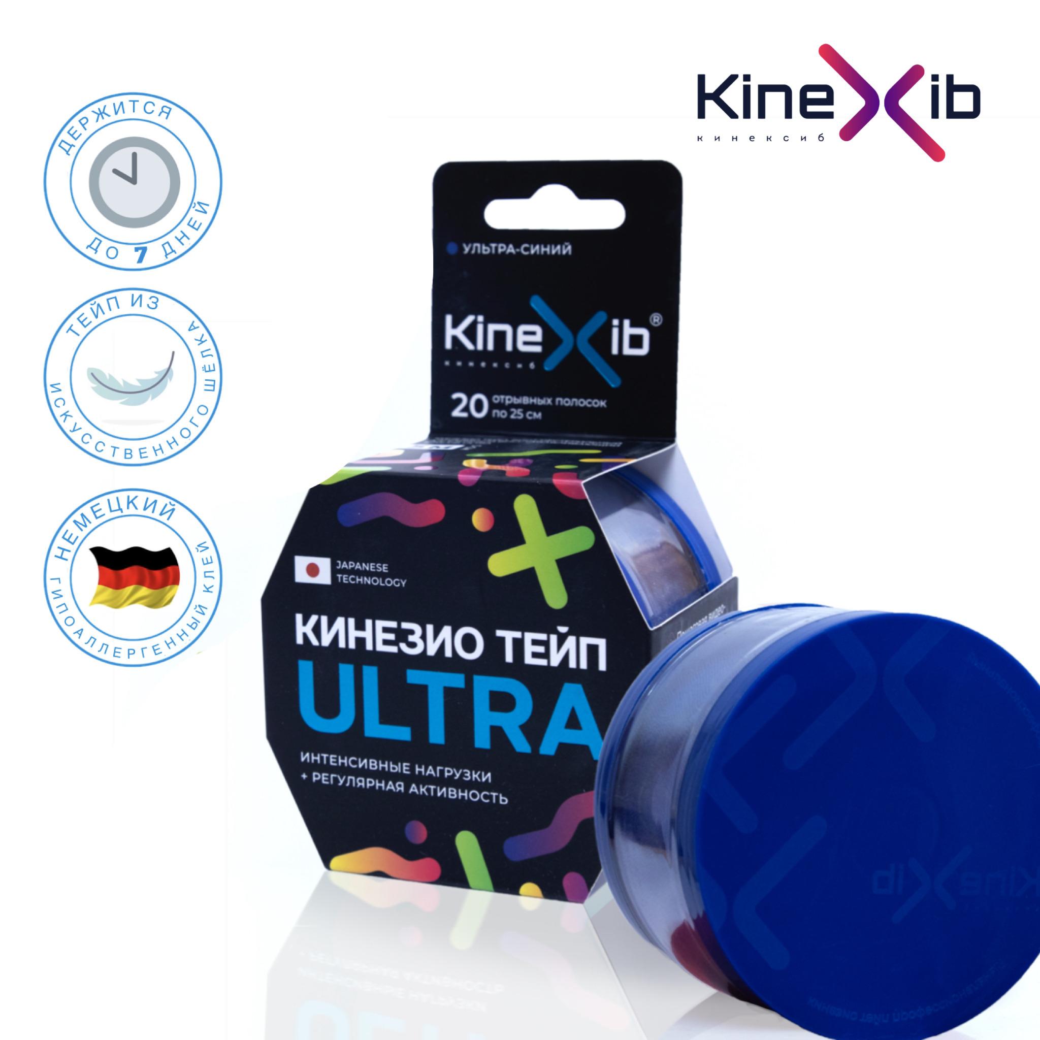 Кинезио тейп KineXib ULTRA, тейпы для тела, шелковый (5м*5см), синий