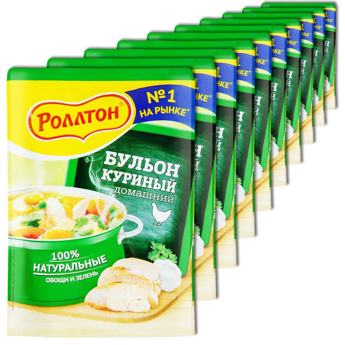 Роллтон Бульон куриный домашний в пакете, 90 г, 10 шт.