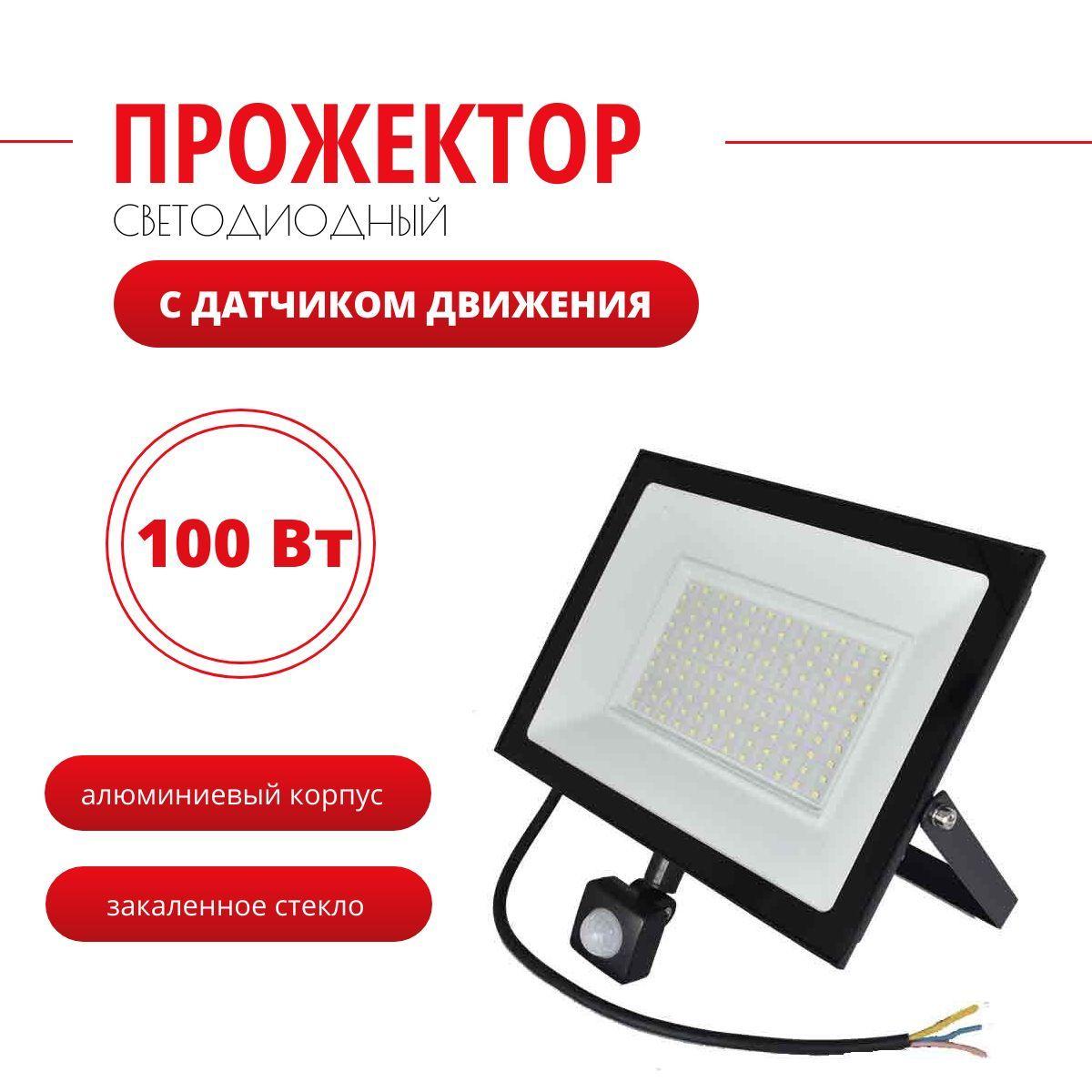 Прожектор светодиодный с датчиком движения_YUMA_ 100 Вт (YLT-TG111-S) 6500K, IP65, черный /уличный светильник