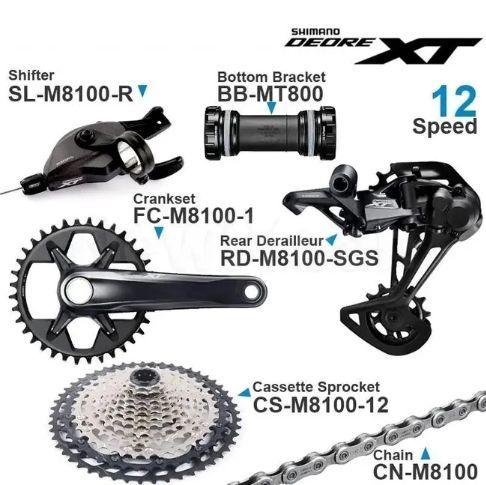 SHIMANO DEORE XT M8100, комплект переключения передач 1X12, шатуны для горных велосипедов 175 мм/34T+нижний кронштейн mt800, SL/R+RD/SGS, маховик 10-51T, велосипедная цепь 124L