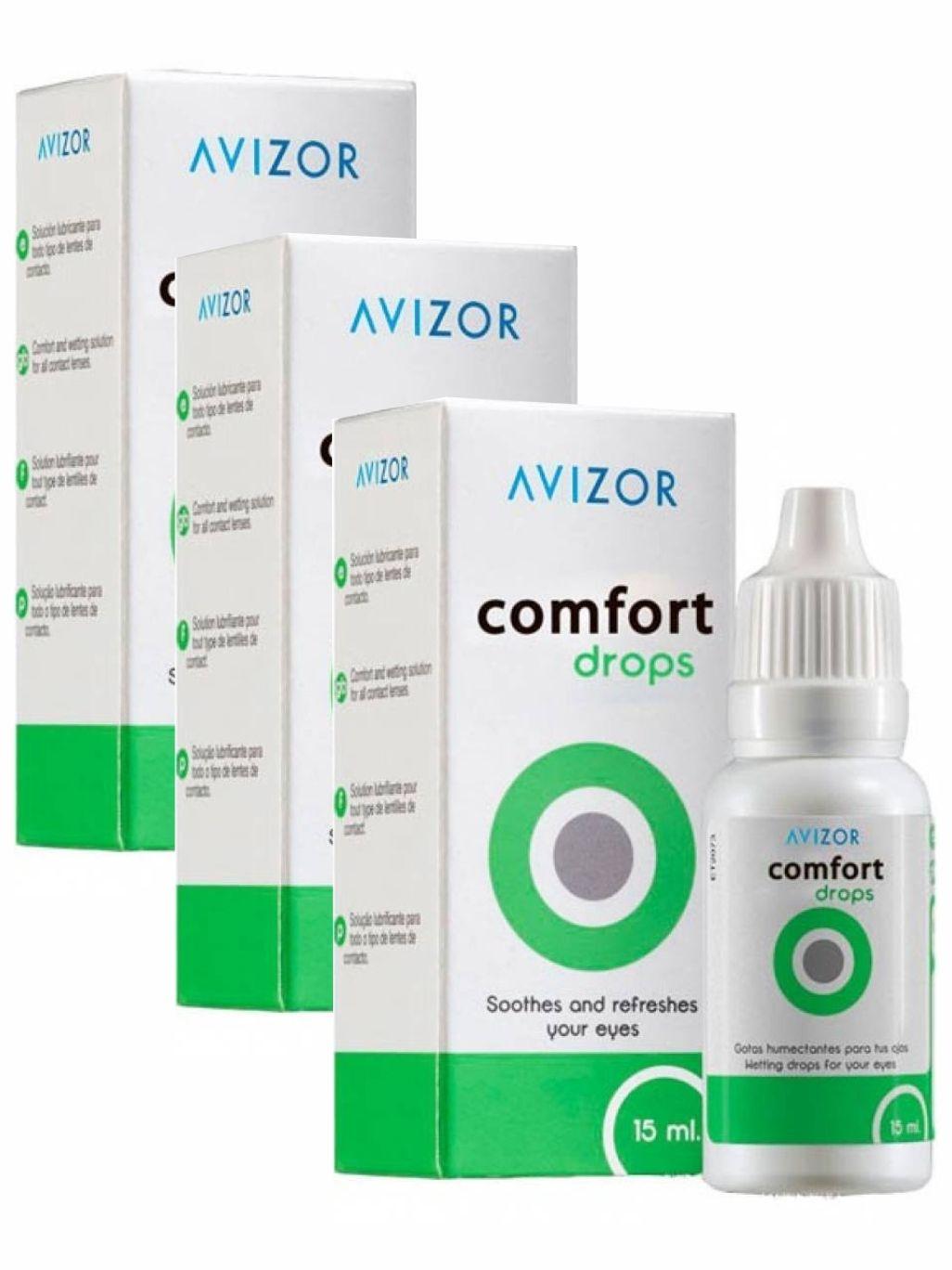 Avizor Comfort Drops 15 мл - 3 шт. капли увлажняющие для линз для глаз. Авизор Комфорт дропс