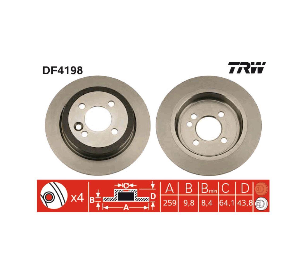 Диск тормозной задний MINI (R50 R56) (259мм) DF4198 2шт