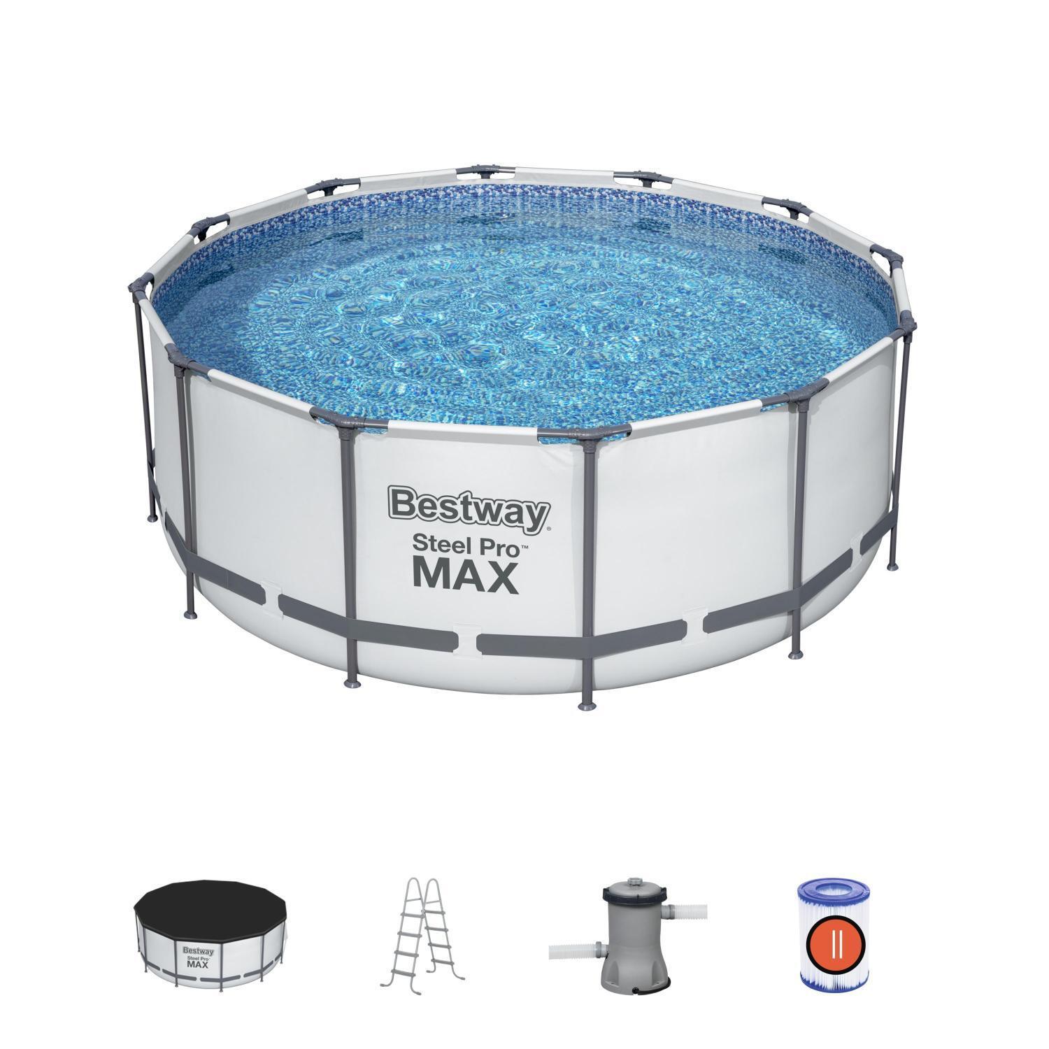 Бассейн каркасный 56420 Bestway Steel Pro Max 366х122см, 10250л, фил.-насос 2006л/ч, лестница, тент