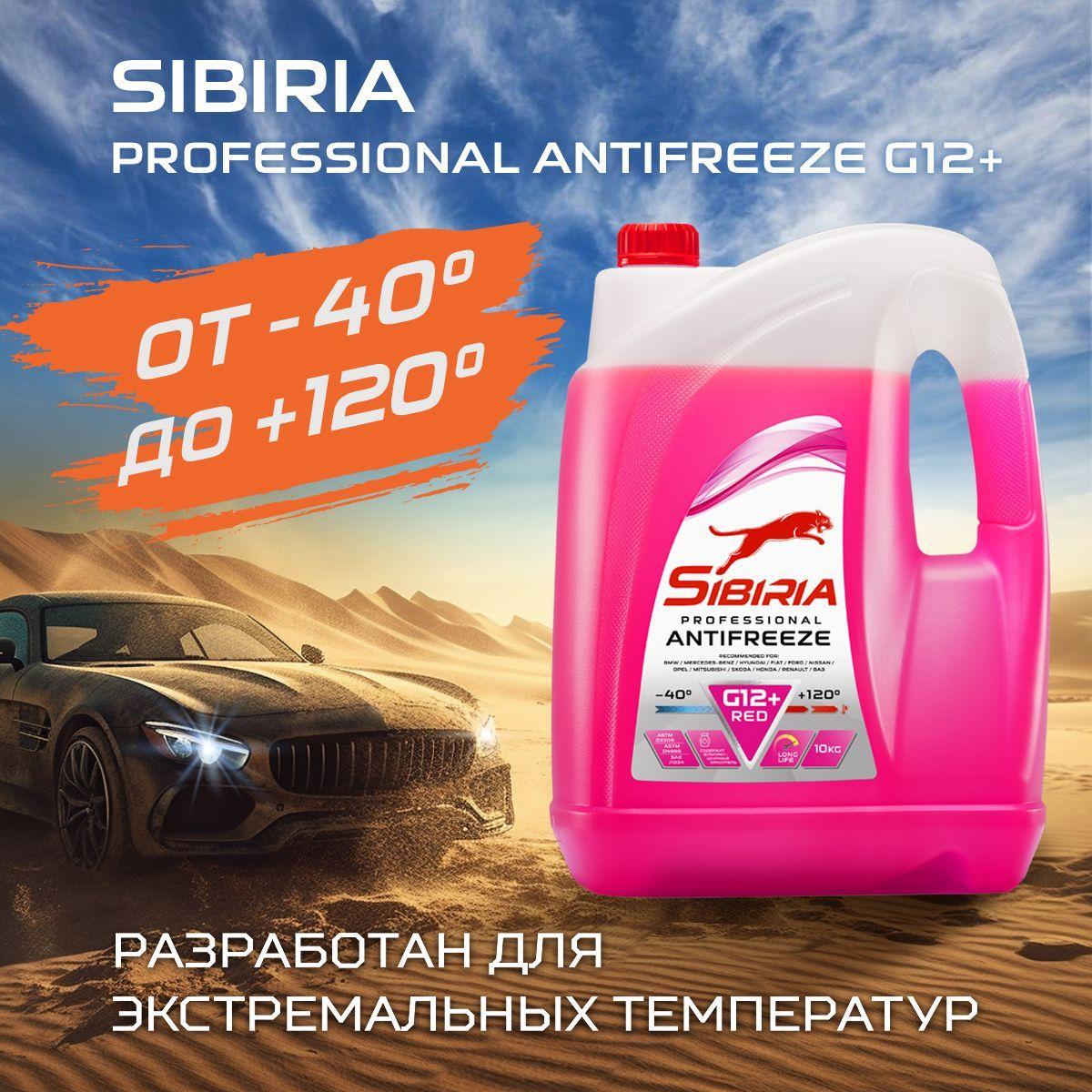 Антифриз для двигателя автомобиля SIBIRIA ANTIFREEZE G12+ (-40), охлаждающая жидкость Сибирия в авто, от -40С до +120С, карбоксилатный красный G12+ 10 кг, готовый к применению