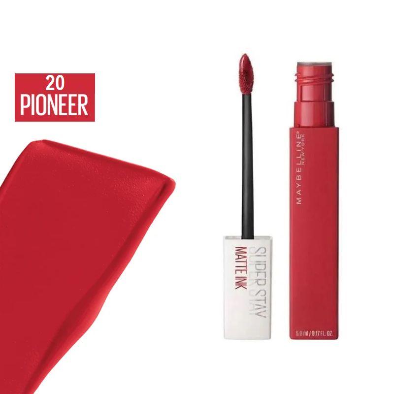 MAYBELLINE NEW YORK Помада для губ Super Stay Matte Ink, тон 20 Pioneer, суперстойкая жидкая матовая, 5 мл