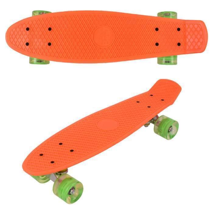 Скейтборд Fish Skateboards 22" Оранжевый/LED/светятся колеса/пенниборд/круизер/56 см