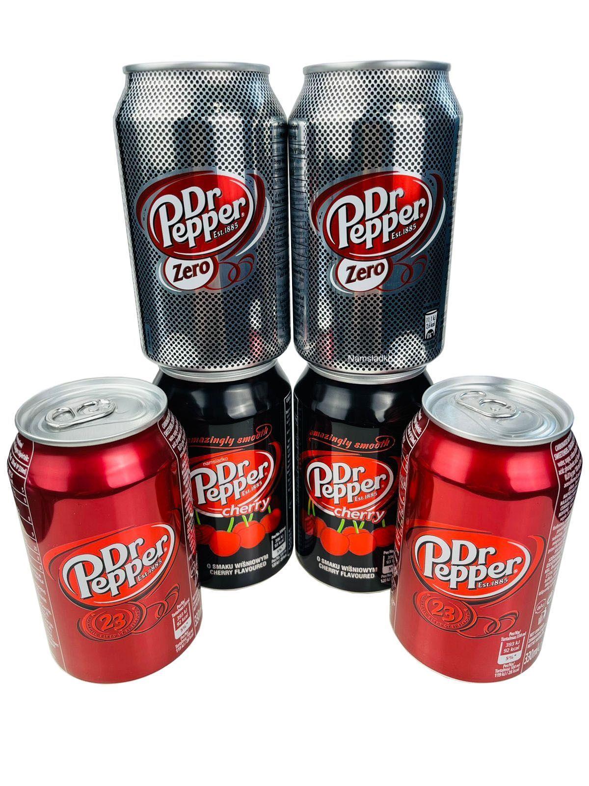 Газированный напиток Dr Pepper (2 шт classic, 2 шт cherry, 2 шт zero без сахара) 330 мл * 6 банок, Европа.