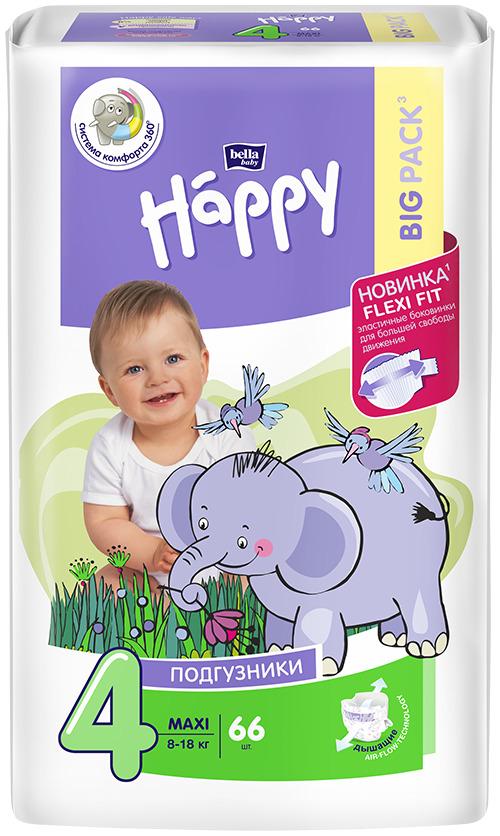 Подгузники для детей bella baby Happy Maxi дышащие, размер 4 (вес 8-18 кг), 66 шт.