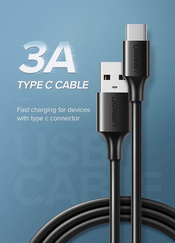 Кабель UGREEN US287 (60116) USB-A 2.0 to USB-C Cable Nickel Plating. Длина 1 м. Цвет: черный