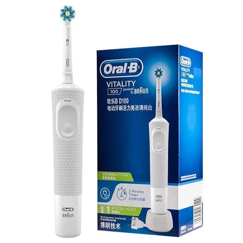 Электрическая зубная щетка Braun Oral-B Vitality 100 с насадкой Cross Action, Белый/Серый