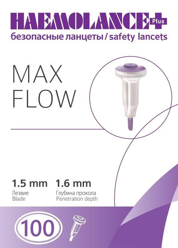 Ланцеты автоматические Haemolance Plus Max Flow, лезвие 17G (1,5 мм), глубина прокола 1,6 мм - 100 шт.