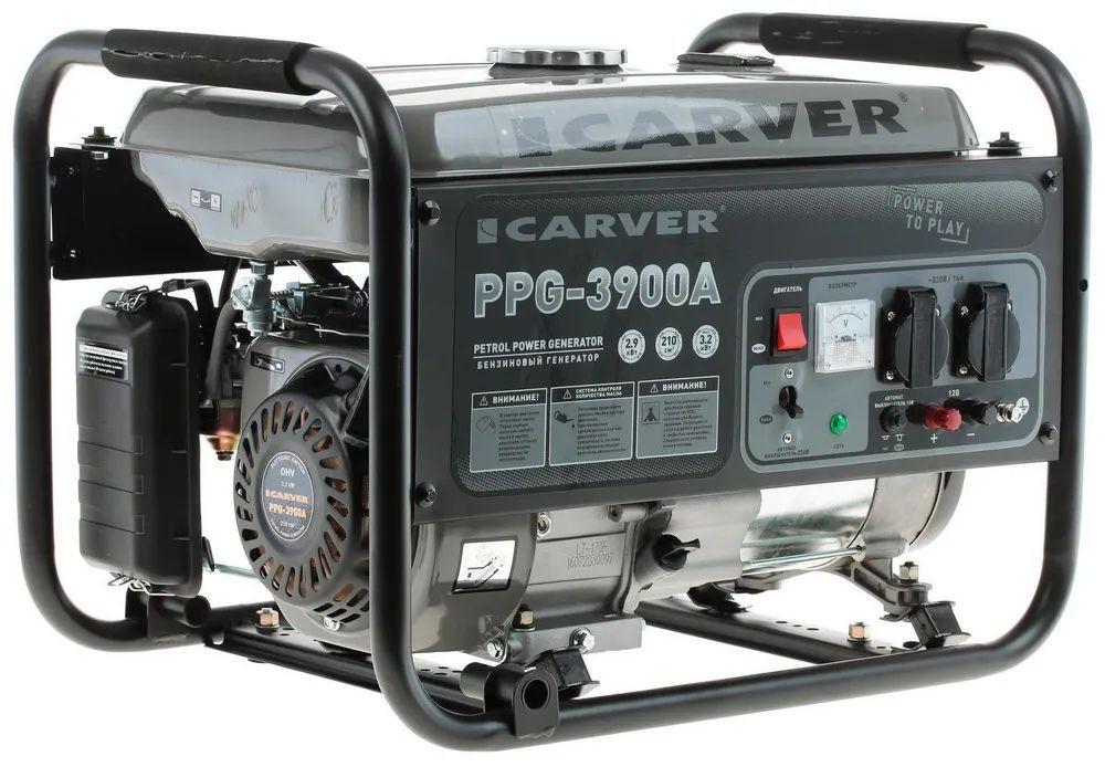 Генератор бензиновый Carver PPG-3900 A / 3,2 кВт бензогенератор бак 15 л / электрогенератор синхронный 3200 Вт