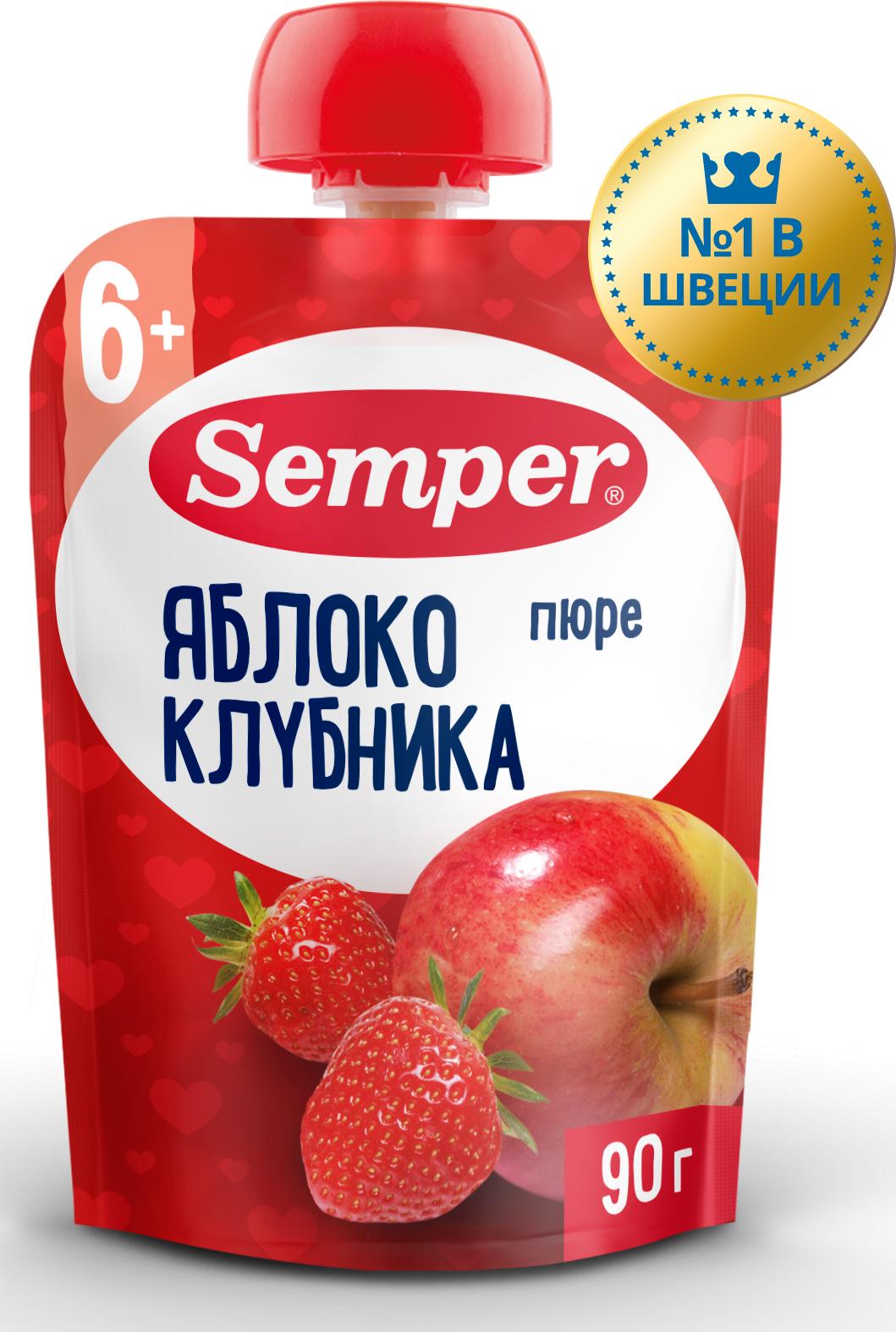 Пюре фруктовое детское Semper с 6 месяцев, Яблоко и клубника, 90 г