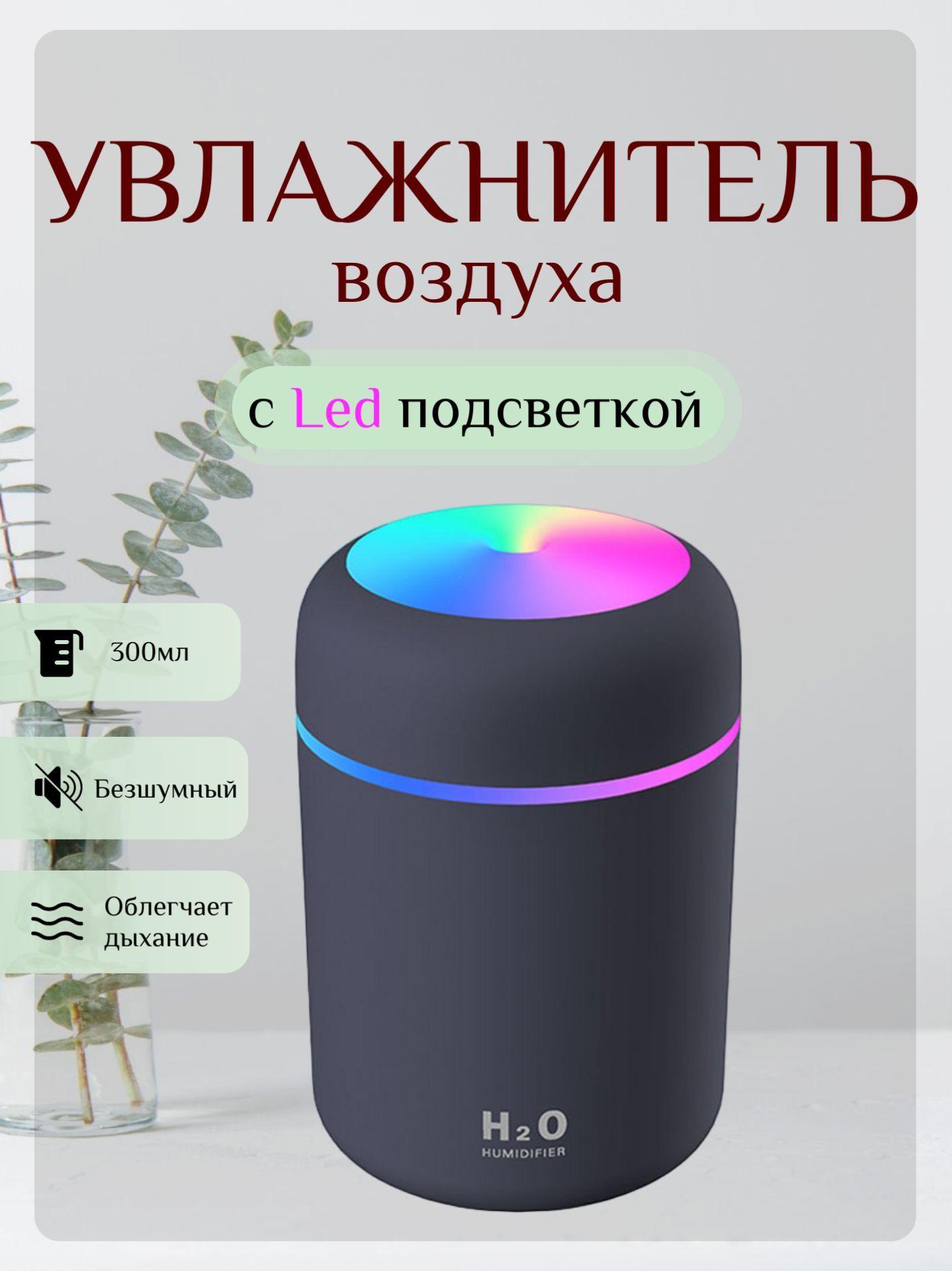 SIDHouse Увлажнитель воздуха Ультразвуковой увлажнитель воздуха с LED подсветкой (портативный с функцией ночника в детскую, машину, офис), серый