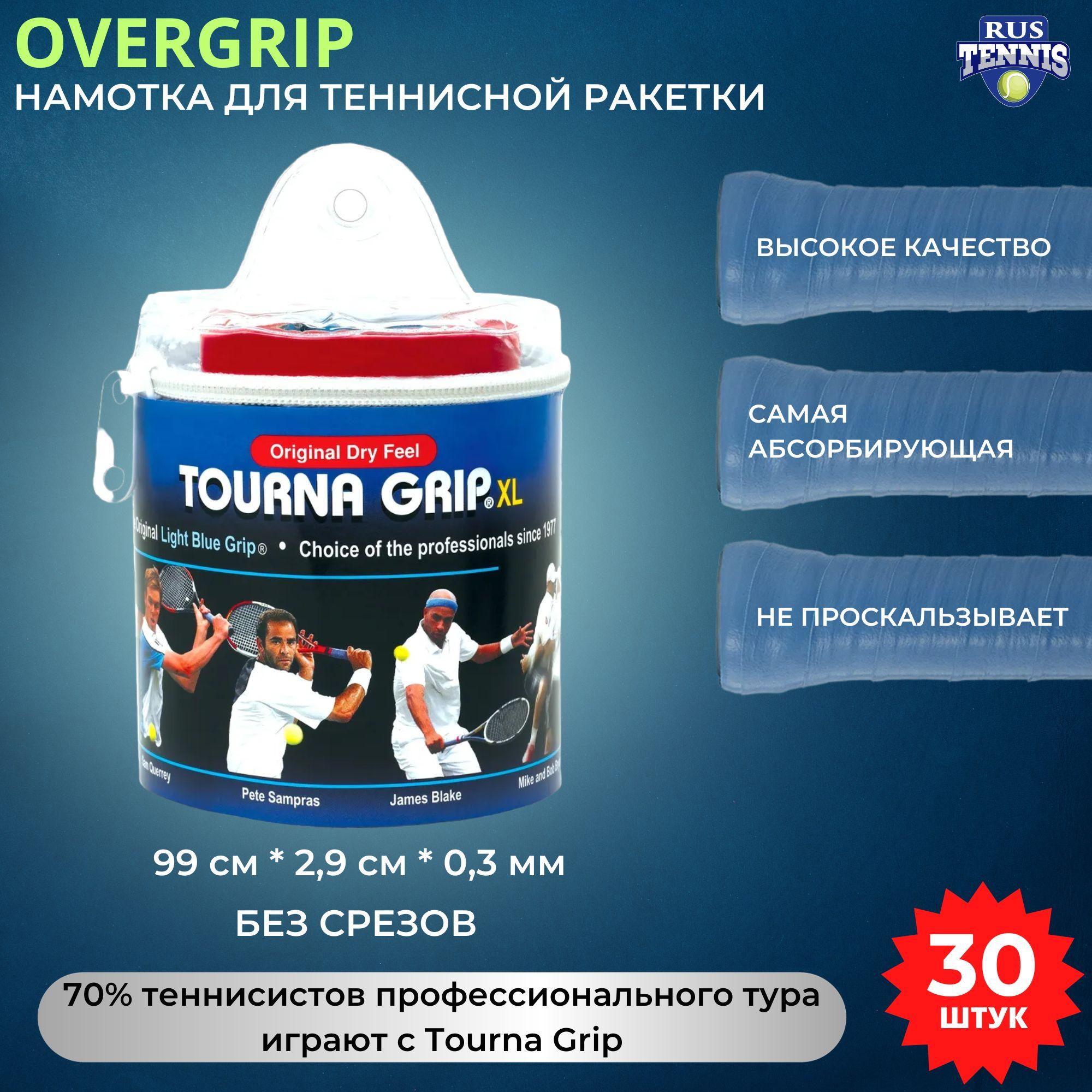 Намотка для теннисной ракетки, овергрип, overgrip Tourna Grip синяя, 30 шт